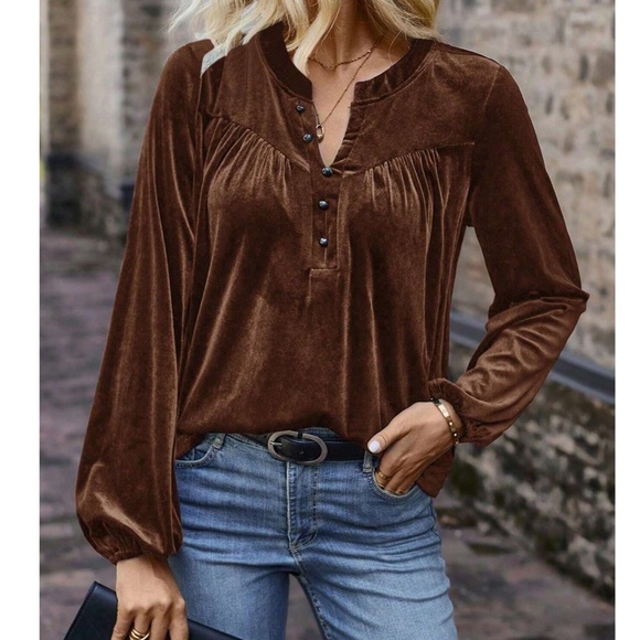 Tops - Classic Velvet Button Long Sleeve Top